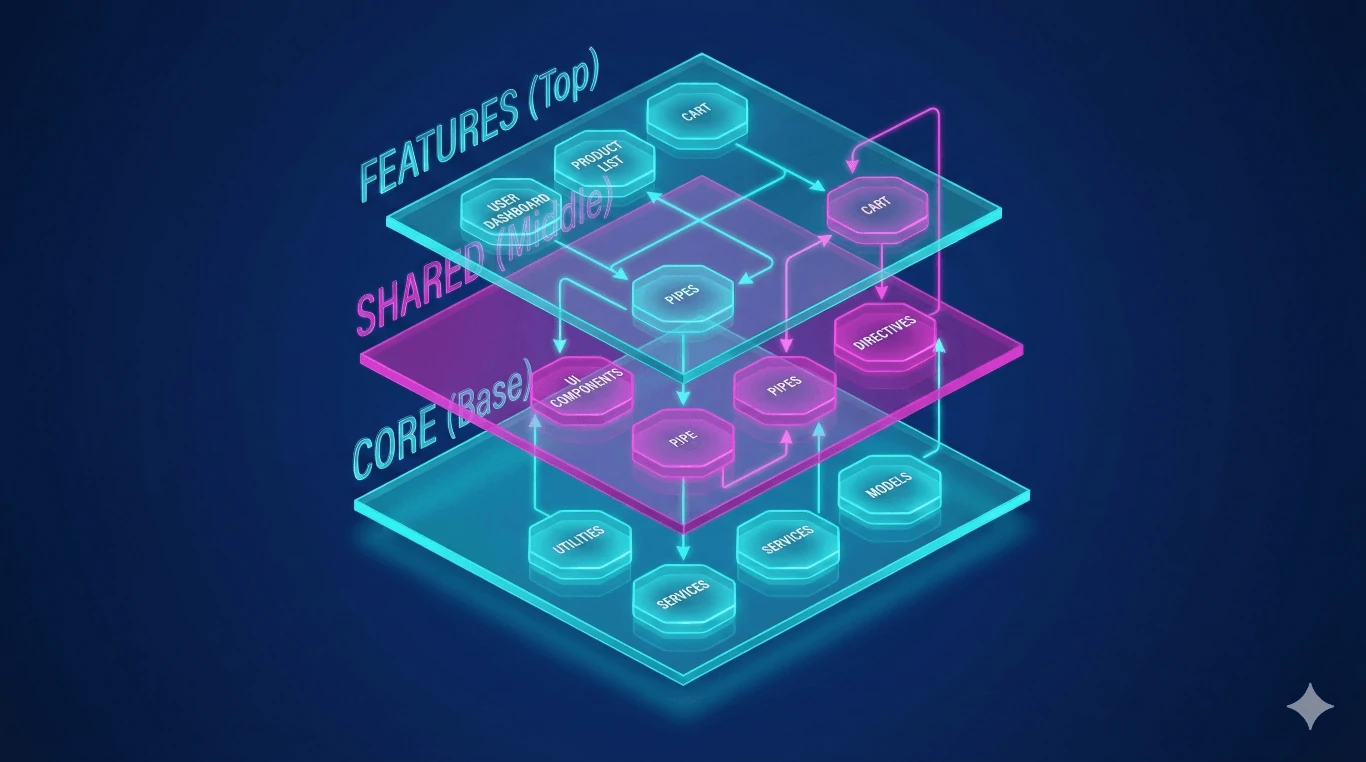 Visual diagram of the Core, Shared, and Feature layers
