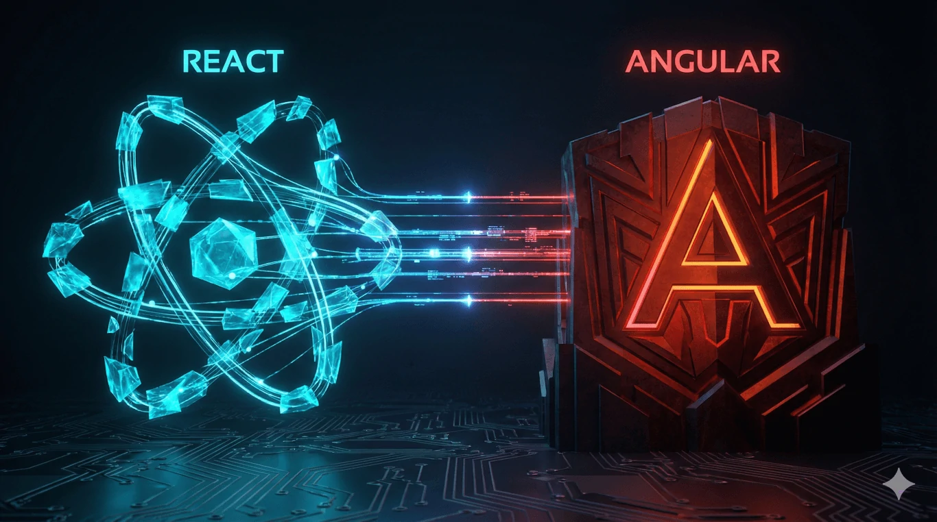 Hero image comparing React and Angular in real projects